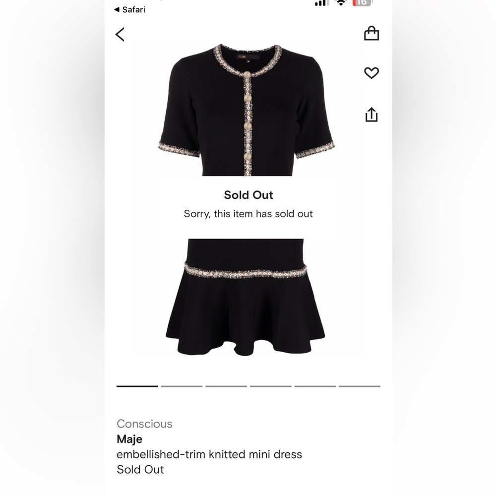 NWT Maje Embellished Trim Knit Mini Dress Size 38 (US M)